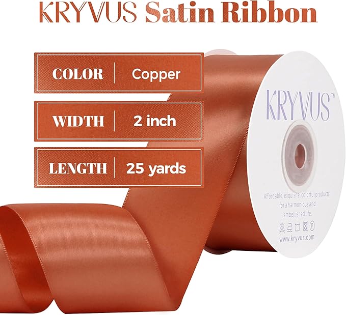 Copper Satin Ribbon, Double Faced 2 Inch X 25 Yards Copper Ribbon, Premium Satin Ribbon for Gift Wrapping, Crafts, Hair Bow Making, Sewing, Flower Bouquet, Wedding Party Decor