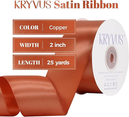 Copper Satin Ribbon, Double Faced 2 Inch X 25 Yards Copper Ribbon, Premium Satin Ribbon for Gift Wrapping, Crafts, Hair Bow Making, Sewing, Flower Bouquet, Wedding Party Decor
