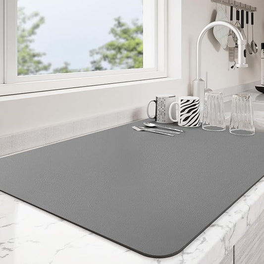 Dish Drying Mat for Kitchen Counter | Coffee Bar Mat for Countertops | Heat Resistant Drainer Mat with Non-slip Rubber Backed | Hide Stain Kitchen Absorbent Draining Mat | Dark Grey 16"x24"