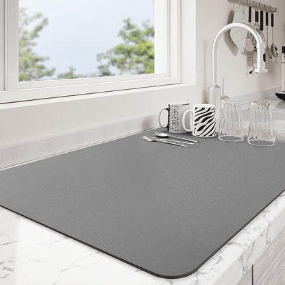 Dish Drying Mat for Kitchen Counter | Coffee Bar Mat for Countertops | Heat Resistant Drainer Mat with Non-slip Rubber Backed | Hide Stain Kitchen Absorbent Draining Mat | Dark Grey 18"x32"