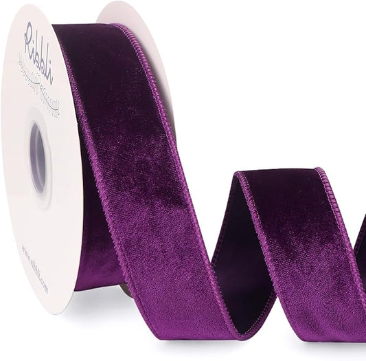 Ribbli Purple Velvet Wired Ribbon 1.5 Inch Velvet with Satin Christmas Ribbon for Gift Wrapping Christmas Tree Decoration Crafts Wreaths Supplies-Continuous 10 Yards