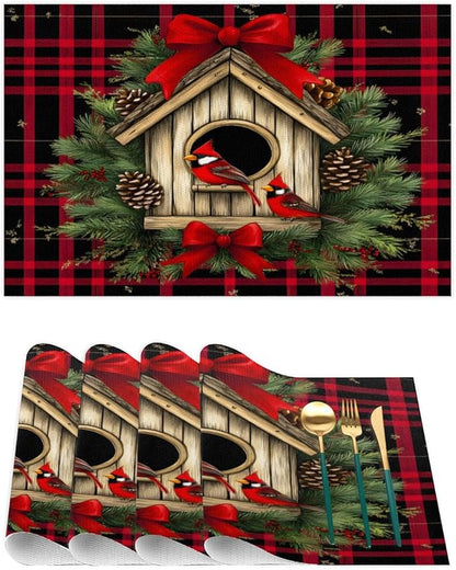 Christmas Art Waffle Cardinal Placemats Set of 1 PVC Vinyl Non Slip Table Mats Heat Resistant Place Mats Washable Wipeable Dining Table Mat for Kitchen Decor Party Indoor Outdoor Decorative Gift