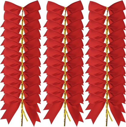 50pcs 3.5" Red Satin Ribbon Bows Twist Tie Bows for Gift Wrapping Christmas Tree Decoration with Fish Tails (Red)