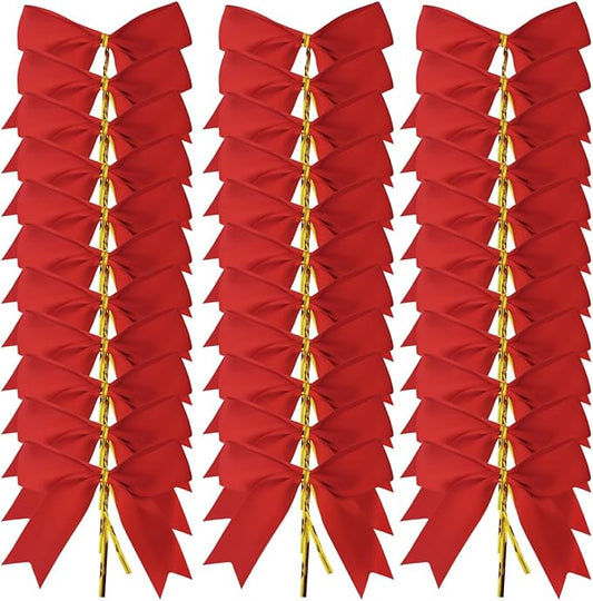 50pcs 3.5" Red Satin Ribbon Bows Twist Tie Bows for Gift Wrapping Christmas Tree Decoration with Fish Tails (Red)