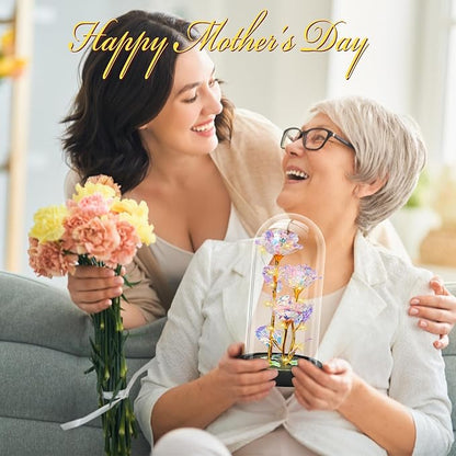 Mothers Day Glass Rose Gifts for Mom Women, Rose Flower Birthday Gifts for Women Mom Wife Girlfriend, Light Up Rose in A Glass Dome, Rose Gifts for Valentines, Mothers Day, Womens Day (Colorful)