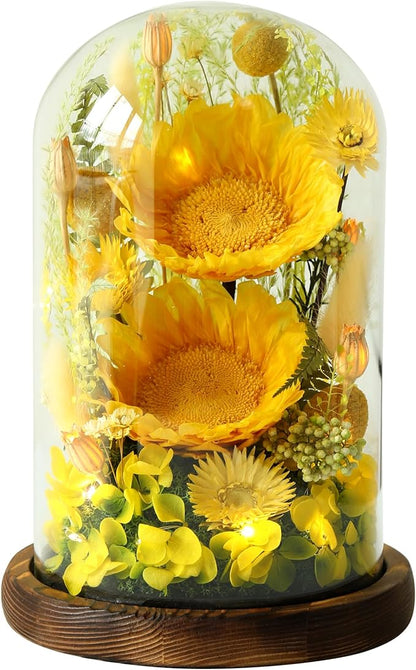 Sunflower Gifts for Women,Preserved Sunflowers Real Flowers in Glass Dome,Gifts for Grandma Mom Wife Mother in Law