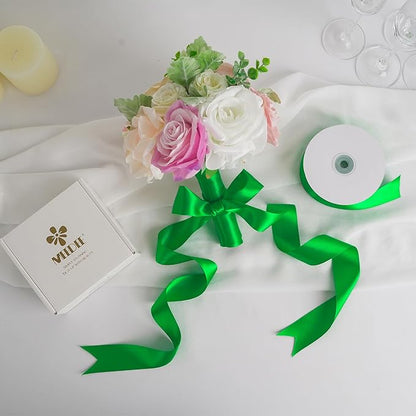 MEEDEE Satin Ribbon - Emerald Green, 1-1/2 Inch, Double Faced, 50 Yards for Christmas, Crafts, Weddings, Flowers, Holidays