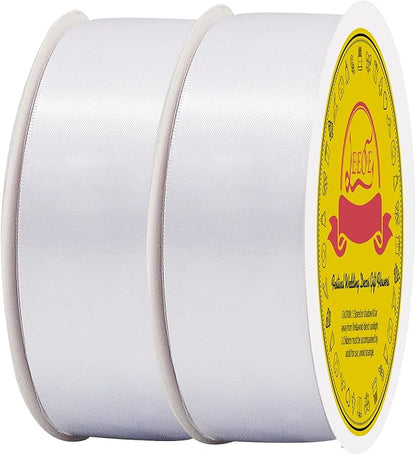 100 Yards White Satin Ribbon Polyester Ribbon for Gift Wrapping Very Suitable for Weddings Party Hair Bow Invitation Decorations and More（1-1/2 inch X 50Yards X 2 Roll）
