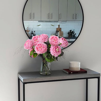 YalzoneMet 3.5'' Big Bloom Rose Artificial Flowers Pink 4Pcs Real Touch Rose Faux 17.7 Inch Long Stem Austen Roses Peonies Fake Flowers for Home Kitchen Party Christmas Flower Wedding Decor