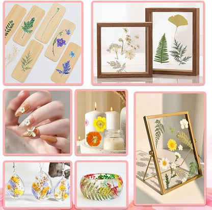 210 Pcs Dried Pressed Flowers for Resin, Dried Pressed Flowers for Crafts, Bulk Natural Dried Flowers Kit with DlY Butterfly Stickers&Tweezers for Resin Molds, Candles, Soap,Jewelry Making, Art Crafts