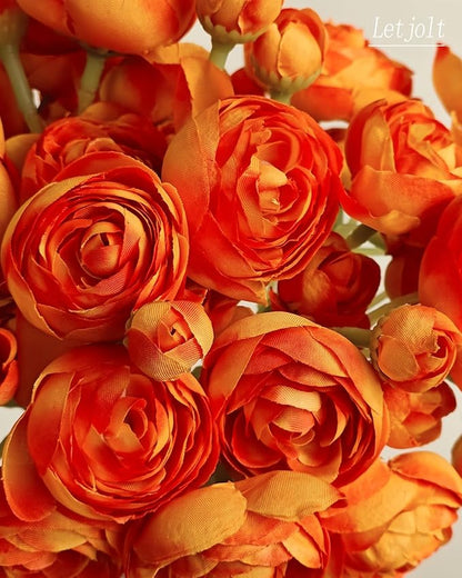Letjolt Ranunculus Artificial Flower 18 Pcs Orange Silk Ranunculus Wedding Bouquet Engagement Centerpieces Arrangements Bridal Shower Decorations Home Decor, Orange