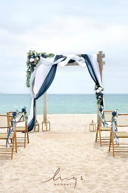 Ling's moment Wedding Arch Flowers with Sheer Drapes Kit - Artificial Dusty Blue and Navy Floral Arrangements for Ceremony Backdrop, Arbor Decor, 5-Piece Set (2 Flower Stems + 3 Hanging Drapes)