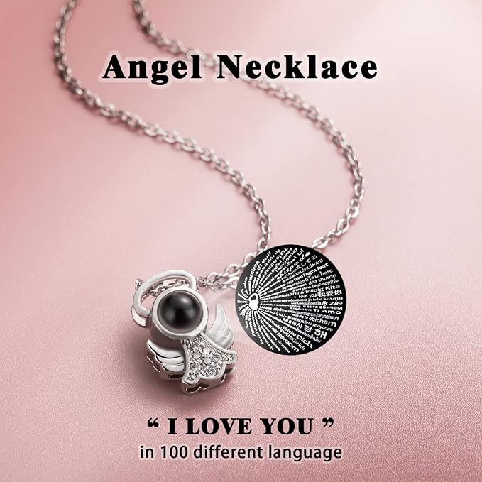 ANWEAO Christmas Flowers Gifts for Women,Mom, Preserved Real Rose with Angel Necklace,Romantic Gift for Her,Mom Birthday Gifts,Eternal Flowers Angel Gifts for Women Grandma Wife Girlfriend