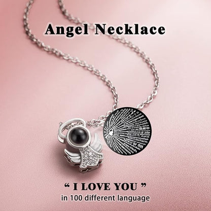 ANWEAO Christmas Flowers Gifts for Women,Mom, Preserved Real Rose with Angel Necklace,Romantic Gift for Her,Mom Birthday Gifts,Eternal Flowers Angel Gifts for Women Grandma Wife Girlfriend