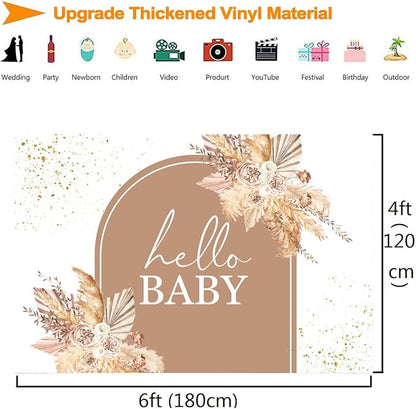InMemory Boho Baby Shower Backdrop Decorations for Girl Pampas Floral Arch Hello Oh Baby Backdrops Banner Sign Photography Background for Girls Bohemian Baby Shower Party Decor Photo Booth Props 6x4ft
