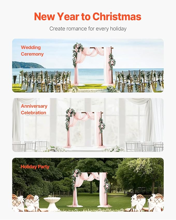 VEVOR Artificial Wedding Arch Flowers Kit, Pink Wedding Arch Flowers with Drapes Kit (Pack of 5) - 2 Pcs Floral Arrangement, 3 Pcs Sheer Drapes, for Ceremony Bouquets Reception Backdrop Decoration
