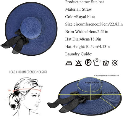 YQHMT Women Beach Sun Hats, Big Wide Brim Straw Hat for Women UPF 80+ UV Protection, Summer Hats Packable Foldable