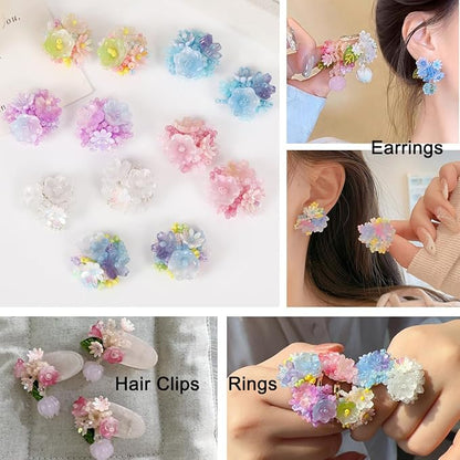 LadayPoa 100pcs Glass Bellflower Beads for Jewelry Making Trumpet Flower Beads Gradient Clear Cute Beads for Bracelets Making Aesthetic Bead Charms for DIY Necklace Decoration-Ice Blue