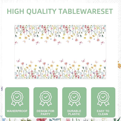 141Pcs Wildflower Party Decorations Spring Floral Birthday Decorations for 20 Guests - Tableware Plates and Napkins Forks Cups Straws Tablecloth for Baby Shower Party Decorations