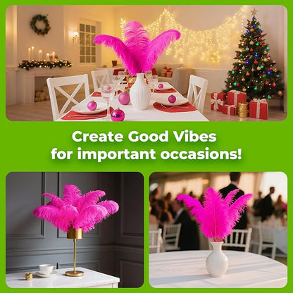 Piokio 20pcs Natural Hot Pink Ostrich Feathers 10-12 inch (25-30cm) Bulk Feathers for Home Decoration and DIY Clothing and DIY Clothes Decoration, Gatsby Decorations