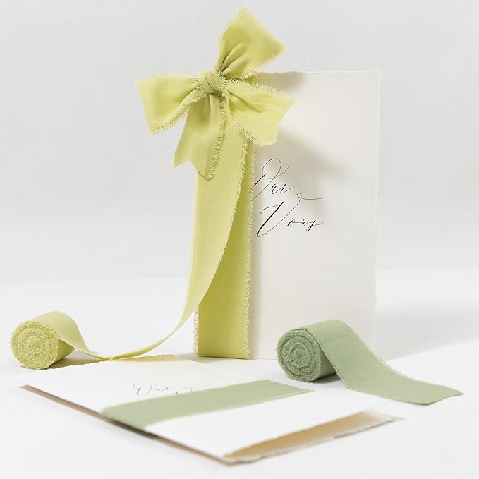 Keypan Spring Green Ribbon 1-1/2 Inch x 15 Yards Handmade Cotton Frayed Fringe Fabric Ribbons for Crafts Flower Bouquets Wedding Christmas Tree Home DIY Decor