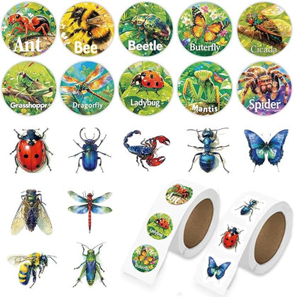 1000 Pcs Insect Animals Stickers for Kids Classroom Boys Girls School Adults. 2 Roll 1 Inch Bug Stickers Bulk Gift Party Favors. Scrapbook Nature Sticker Packs for Water Bottles Phone Case Laptop