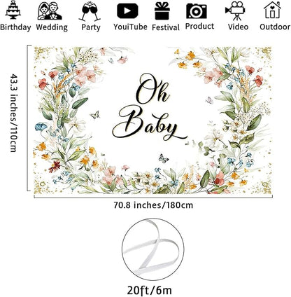 Avezano Wildflower Baby Shower Backdrop Wildflower Baby Shower Decorations Greenery Floral New Born Background Spring Oh Baby Birthday Party Banner 70.8 x 43.3 Inch