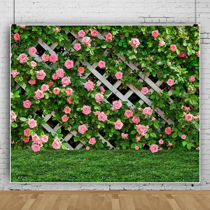 12x10ft Pink Rose Wall Background Flowers Green Leaf Photography Backdrop Girls Princess Birthday Baby Shower Wedding Cake Table Decoration Banner