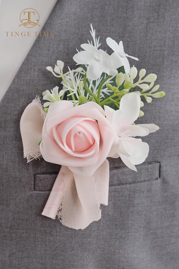 TINGE TIME Boutonniere for Men Wedding,Groom and Best Man Boutonniere for Wedding Ceremony Anniversary, Formal Dinner Party and Rustic Spring Wedding Marriage (2, Pink)