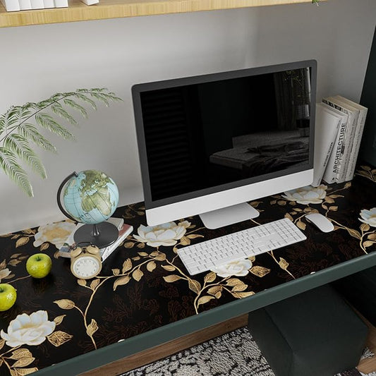 Black Golden Floral Peel and Stick Wallpaper Flowers Contact Paper 17.5"x118" Self Adhesive Waterproof Vintage Dark Floral Wall Paper for Shelf Liner Cabinet Decor