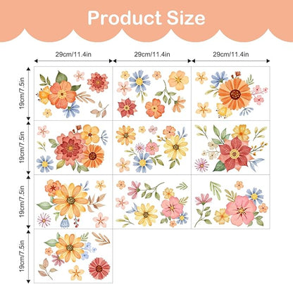 Tanlaby Boho Daisy Flowers Wall Stickers Watercolor Floral Wall Decals Peel and Stick Bohemian Wildflowers Art Decor for Girls Bedroom Living Room Wardrobe