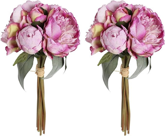 Purple Artificial Peony Flowers 2 Bouquets - Silk Peonies With Stems for Decoration, Cake Decorating, Table Centerpieces, Home Decor Indoor