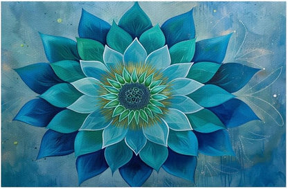 Teal Flower Mandala Placemats Set of 6 PVC Vinyl Non Slip Table Mats Waterproof Heat Resistant Place Mats Washable Wipeable Dining Table Mat for Kitchen Party Indoor Outdoor Decorative