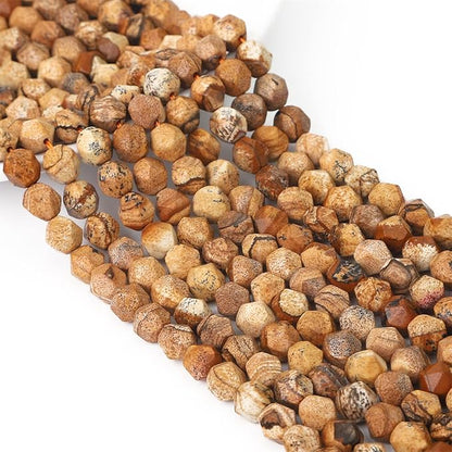 Faceted Natural Brown Picture Jasper Stone Round Beads 10mm 36cm/Strand for Jewelry Making