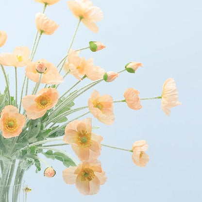 2 Pcs Artificial Fake Flowers Poppies Silk Flower Arrangements Wedding Bouquets Decorations Plastic Floral Table Centerpieces for Home Kitchen Garden Party Decor Approx 23.6" High - Dark Champagne
