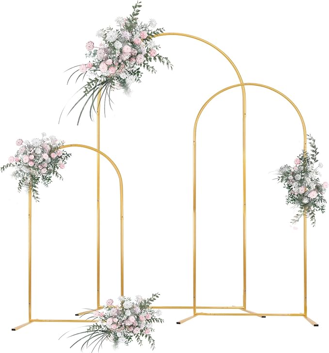 Metal Arch Backdrop Stand Set of 3 (6.6ft, 5.3ft, 4.7ft), Wedding Arch Frame Gold Arches Backdrop Stand for Ceremony, Birthdays, Baby Showers, Parties, Outdoor Indoor Celebration Decorations