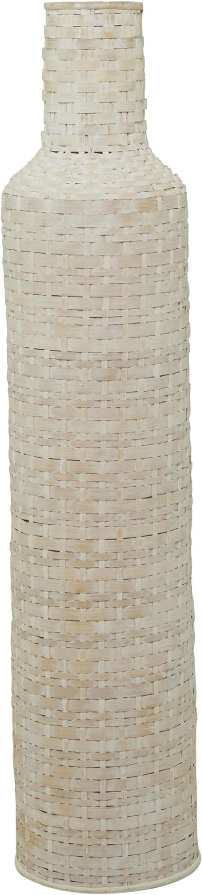 Deco 79 Bamboo Wood Decorative Vase, Tall Woven Floor Centerpiece, Round Vase for Home Decoration, White and Beige, 8.5" x 8.5" x 39"