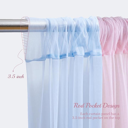 10x10ft Pink Blue Tulle Backdrop Curtain with Lights String for Parites, Sheer Backdrop Curtains for Wedding Baby Shower Birthday Party Photo Shoot Decorations