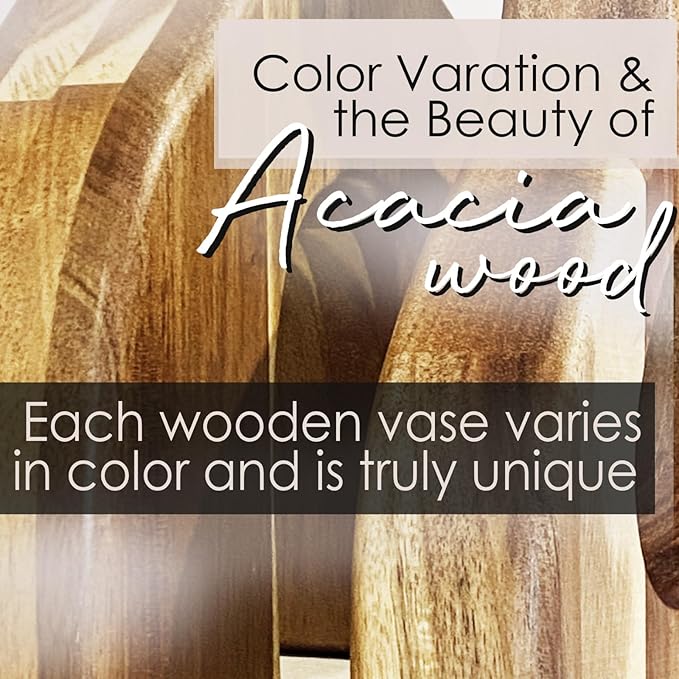 Wooden Vases for Decor Set of 2 - Small Decorative Wood Vase for Faux Flowers & Plants - Modern & Scandinavian Home Decor for Table, Centerpieces, & Living Room