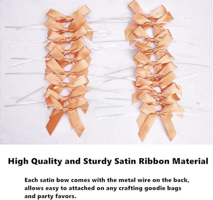 50 Pieces 3 inch Satin Ribbon Twist Tie Bows, Gold Pretied Bows with Twist Ties, Twist Bows Treats Bags, Bow Ties for Treats, Cake Pops, Baby Shower, Crafts, Gift Wrapping Favors, Cookies