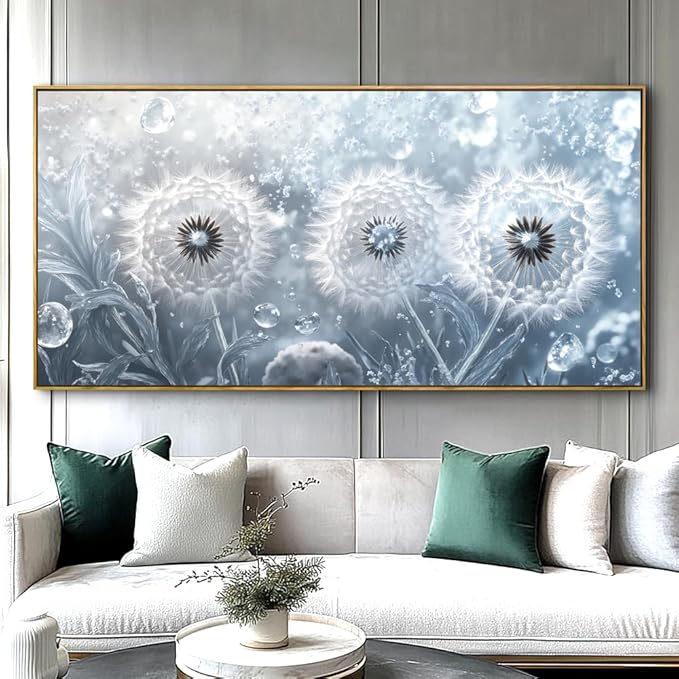 Dandelion Landscape Wall Art - Large Framed Canvas Painting for Living Room, Bedroom, Modern Artwork Decor - 60x30 Inch Ready-to-Hang