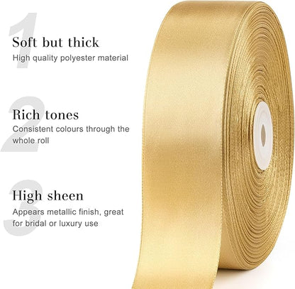 1-1/2 Inches 100 Yards Champaign Gold Satin Ribbon, Solid Fabric Ribbon Roll for Flower Bouquets, Gift Wrapping, Wedding, Handmade Crafts