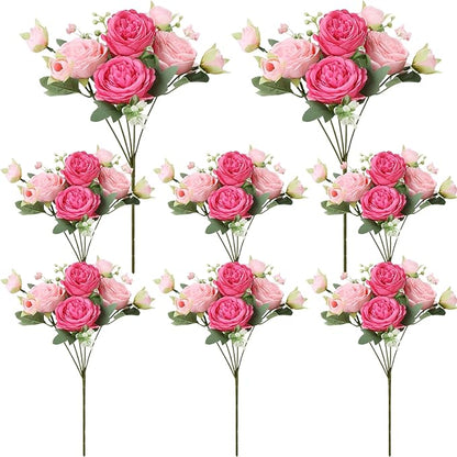 8 Pack Pink, Hot Pink Peonies Artificial Flowers, Fake Silk Hydrangea Bouquet for Bridal Wedding Home Table Decor Reusable Dining Opening Ceremony Birthday Arrangement Faux Floral