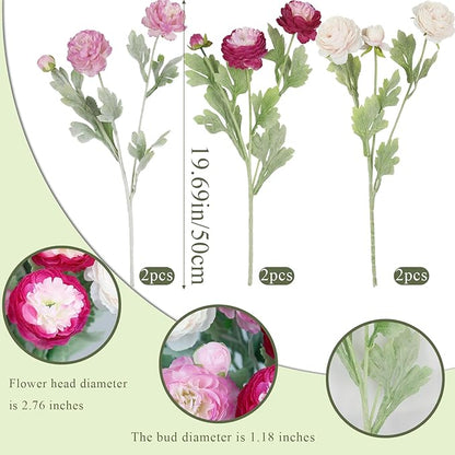 6 Pcs Artificial Flowers Silk Peony Rose Single Stem Artificial Flowers Faux Peony Bouquet Floral Arrangements Bundle Fake Flowers Bulk for Table Centerpiece Wedding Farmhouse Home