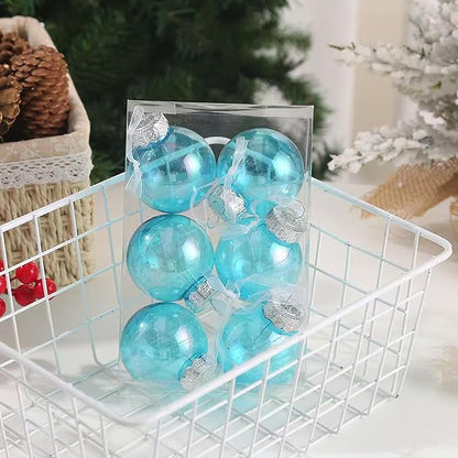60MM Iridescent Plastic Ball - 6PCS Xmas Ornament Balls Set, Plastic Iridescent Decorative Hanging Ornaments for Xmas Tree Wedding Valentine's Day Party Decorations (Blue)