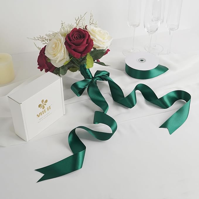 MEEDEE Dark Green Satin Ribbon - 1-1/2 inch Double Faced, Perfect for Christmas Tree, Wreaths, Weddings, Flower Bouquets