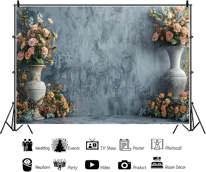 Baocicco 10x8ft Vinyl Retro Vase Wall Backdrop Photography Old Style Flowers Rose Vintage Medieval Weeding Ceremony Background Newborn Baby Shower Banner Supplies Girls Princess Birthday Background