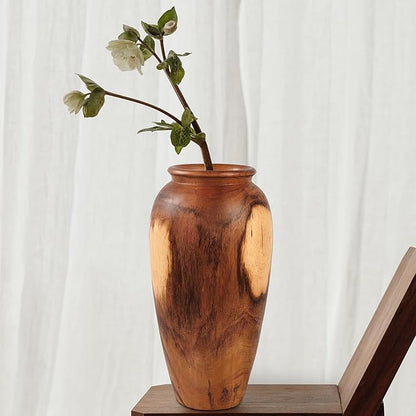 Natural Wood Vase 7.1" x 7.1" x 19.7" H Wooden Brown Handmade Acacia Vase Rustic Decorative Flower Holder Vintage Artworks Planter for Living Room Floor Home Christmas Décor