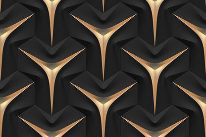 Golden Stripe 3D Geometric Black Background Wallpaper, Large Wall Background Mural, for Various Occasions Background Decoration(Non-self-Adhesive)