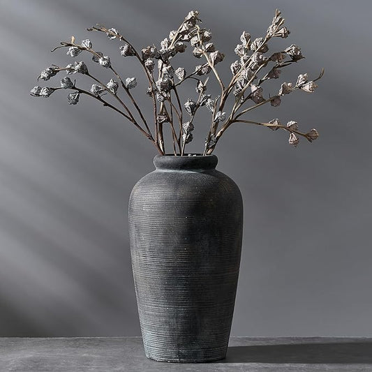 Large Ceramic Rustic Vase, 11 inch Minimalist Decorative Farmhouse Tall Vase for Home Decor, Living Room, Shelf Decor, Enterway, Wedding, Table Decoration, Bronze